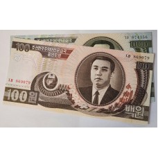 NORTH KOREA 1991 / 2002 . ONE HUNDRED 100 and ONE THOUSNAD 1000 WON BANKNOTES 